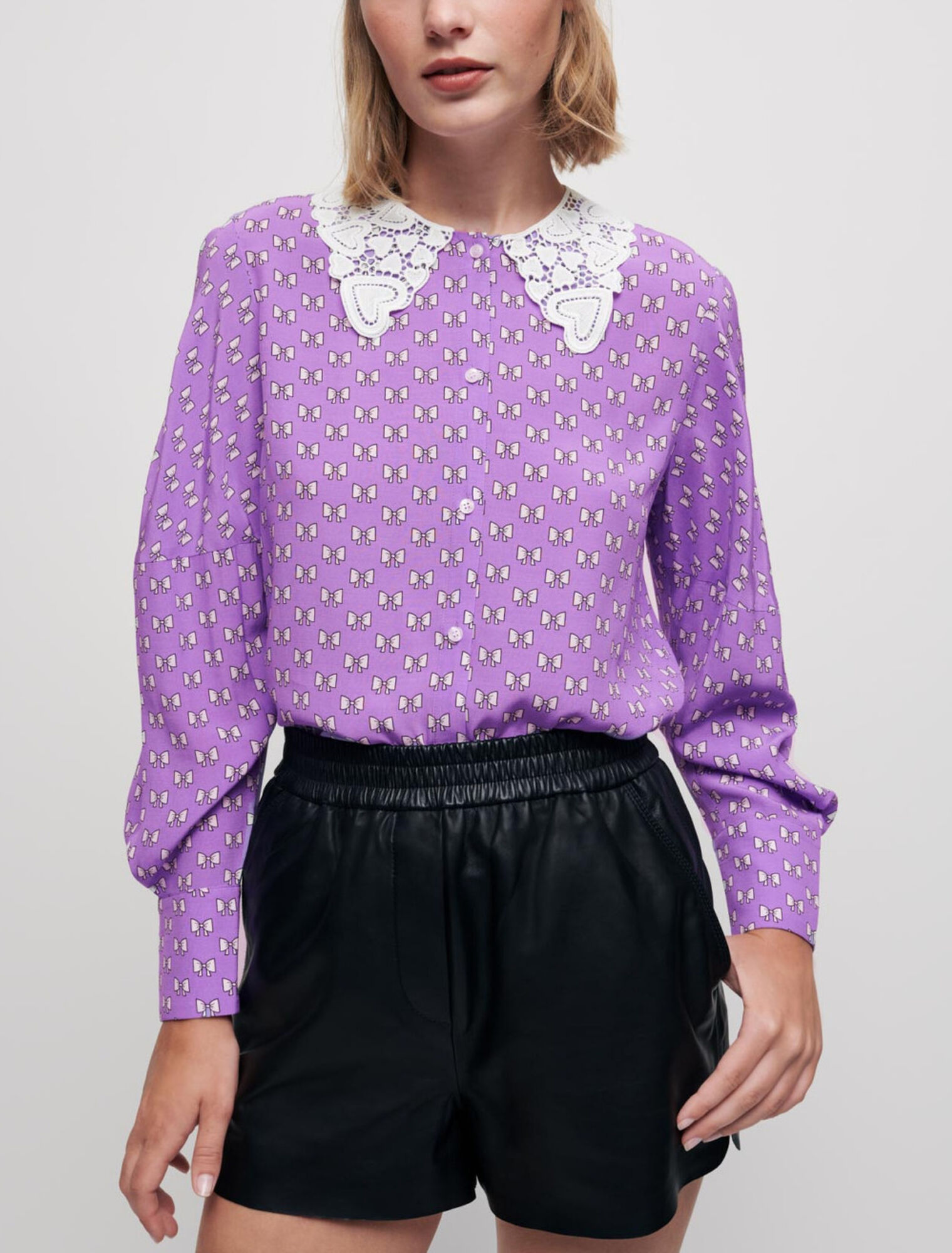 Chemise imprimé nœuds et col en guipure