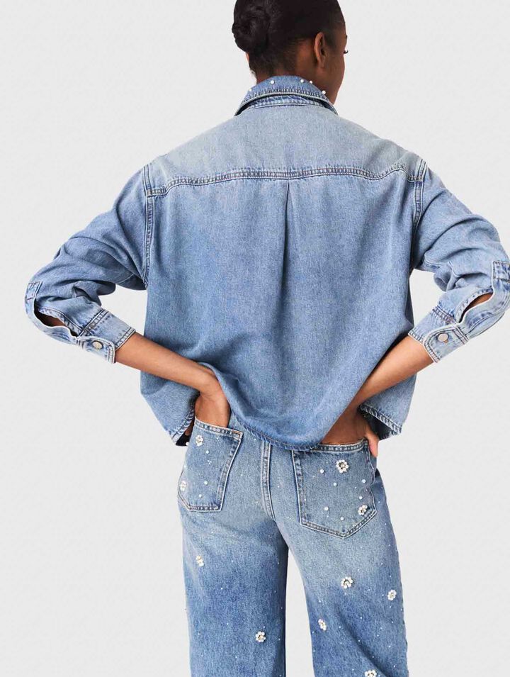 Chemise en denim à perles brodées