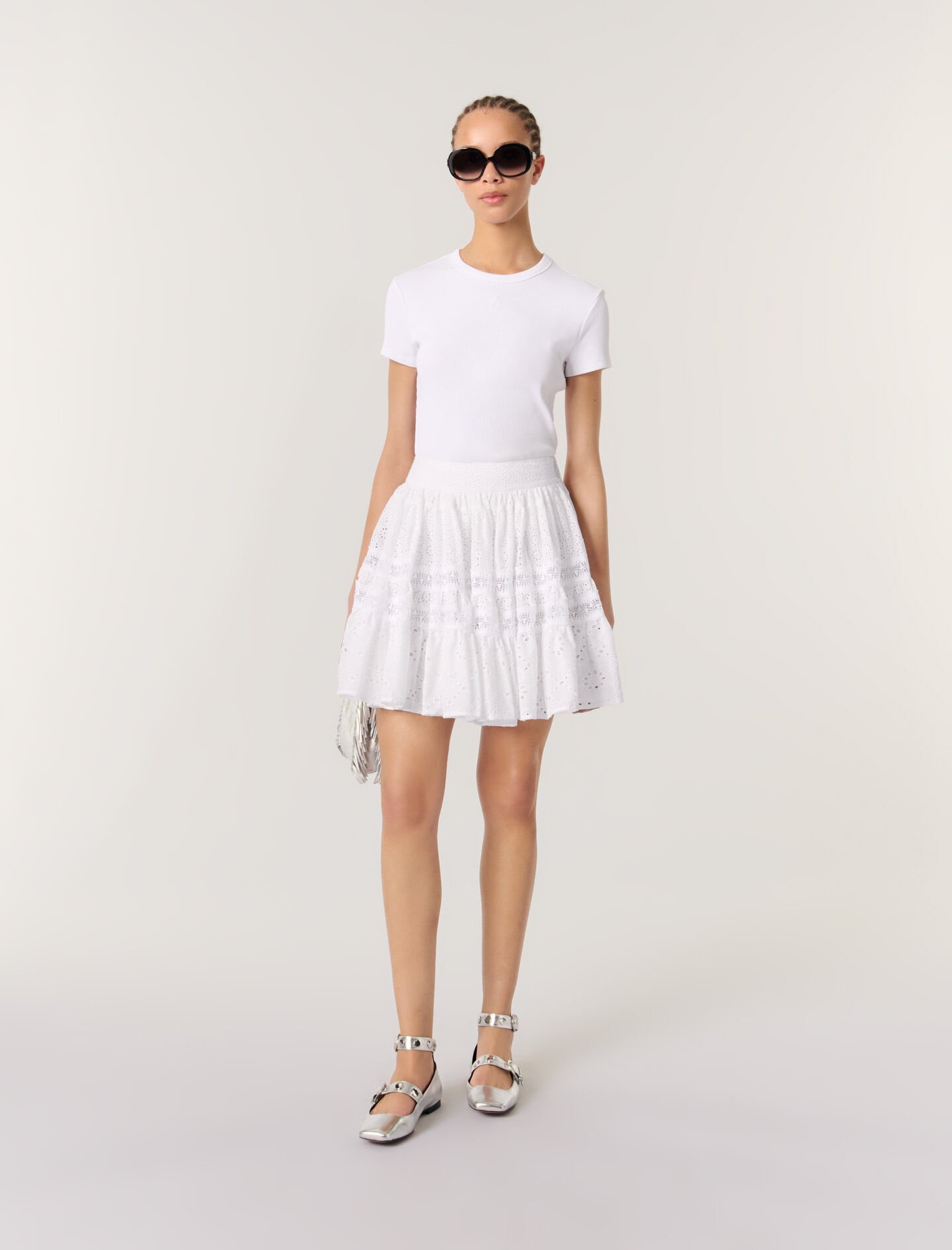 maje Jupe courte en broderie Blanc