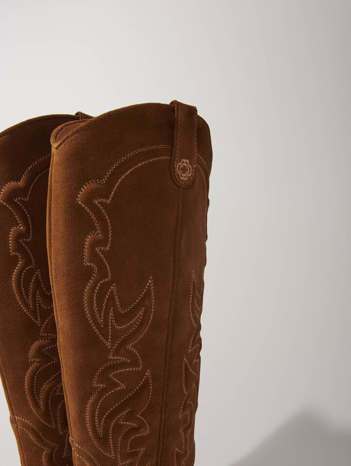 Bottes santiags en cuir suédé