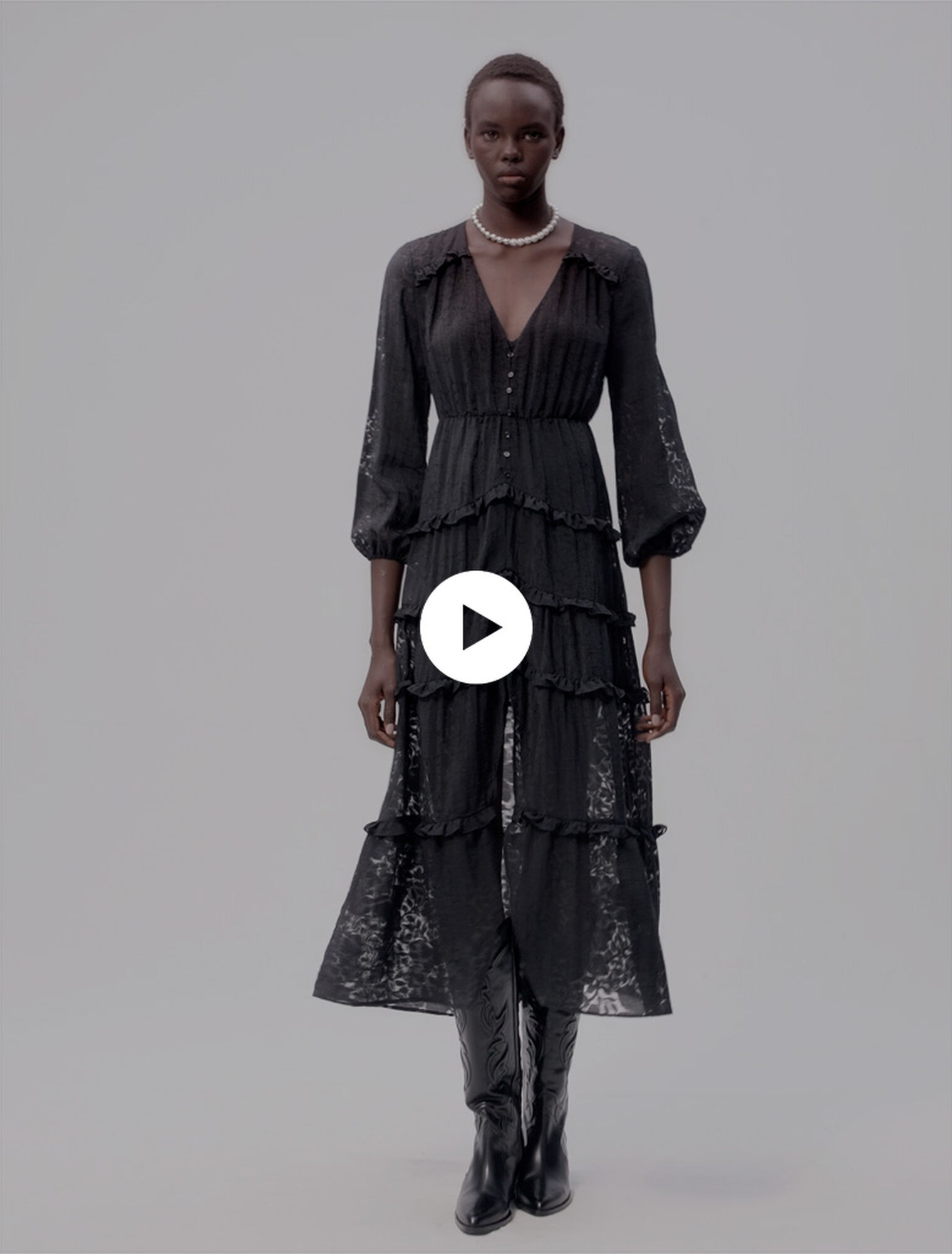 Robe longue volantée à motif