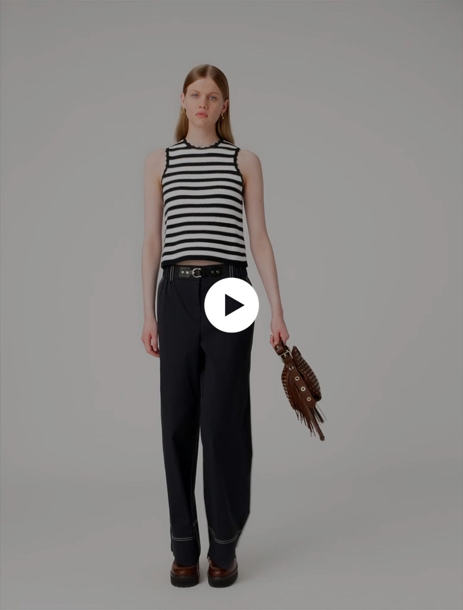 Pantalon en coton à ceinture cuir