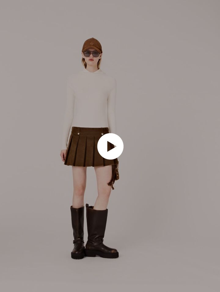 Minijupe pliss&eacute;e en velours c&ocirc;tel&eacute;
