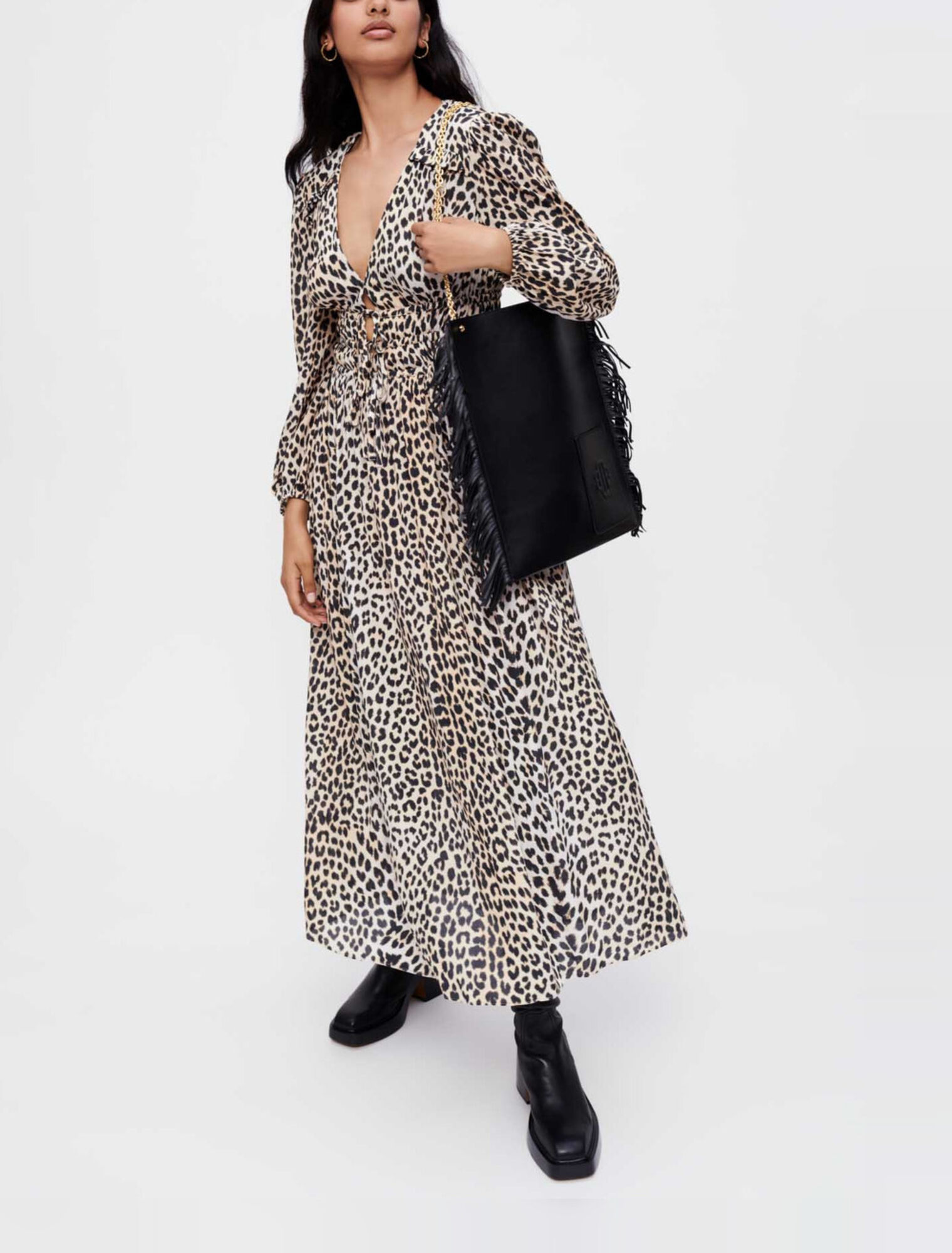 Robe longue en viscose imprimée léopard