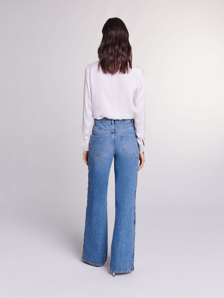 Jeans droit ajouré et perlé