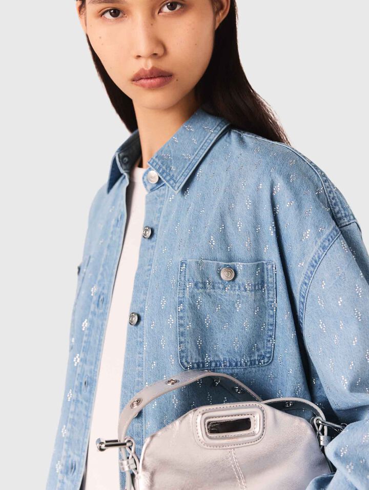 Chemise courte en jean strassée