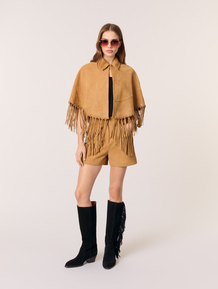 Manteau court à franges en nubuck