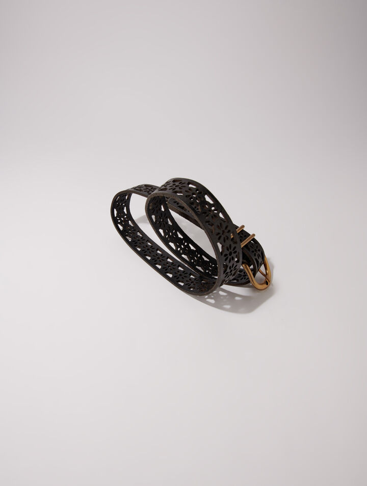 Ceinture en cuir détail fleurs