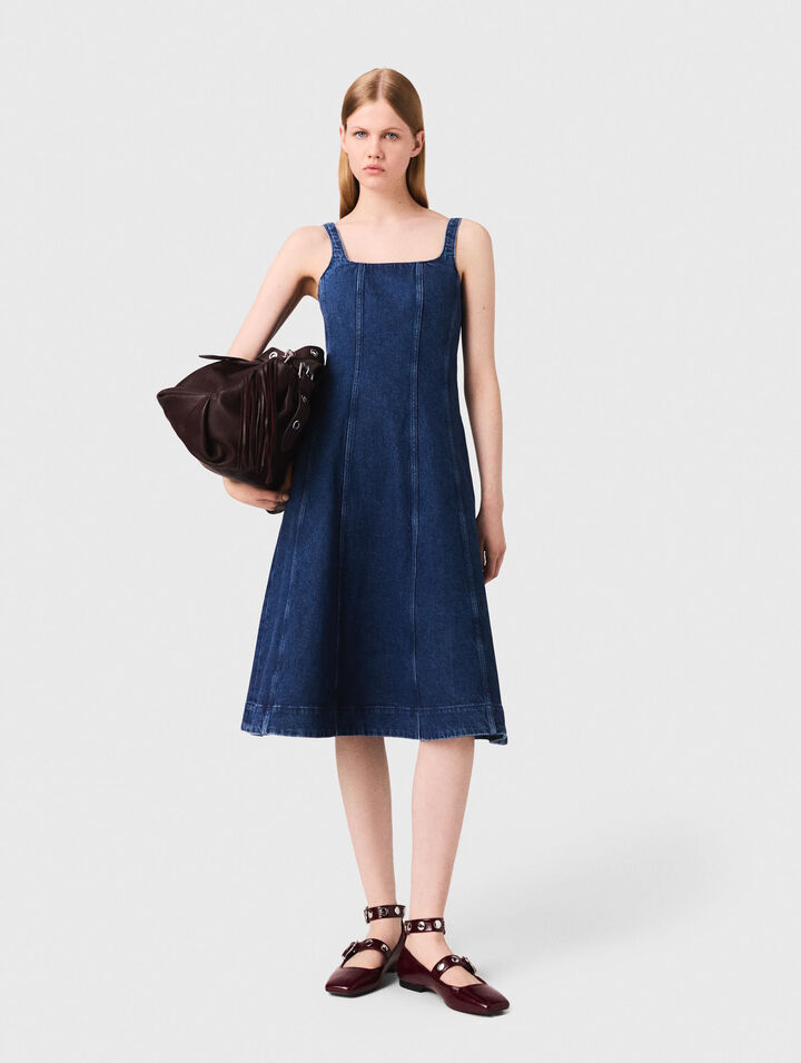 Robe &eacute;vas&eacute;e longue en denim