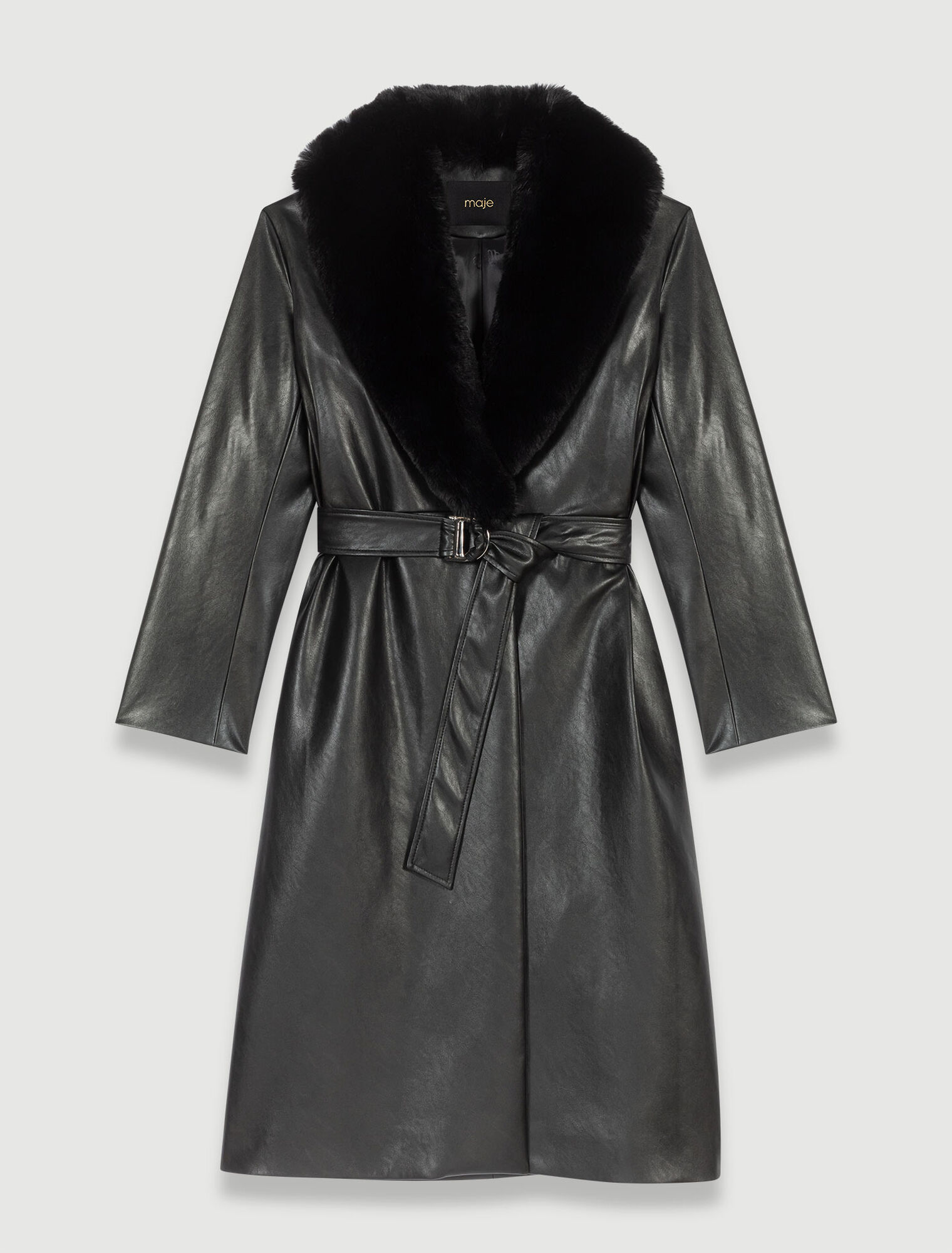 Manteau long effet cuir