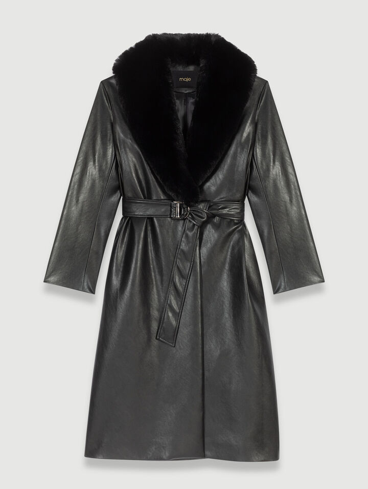 Manteau long effet cuir