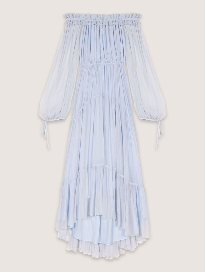 Maje Risata Chiffon Midi Dress In Bleu Ciel