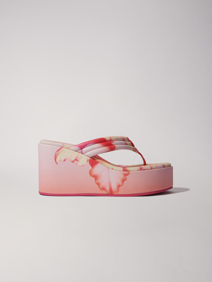 Sandales compensées à imprimé fleur