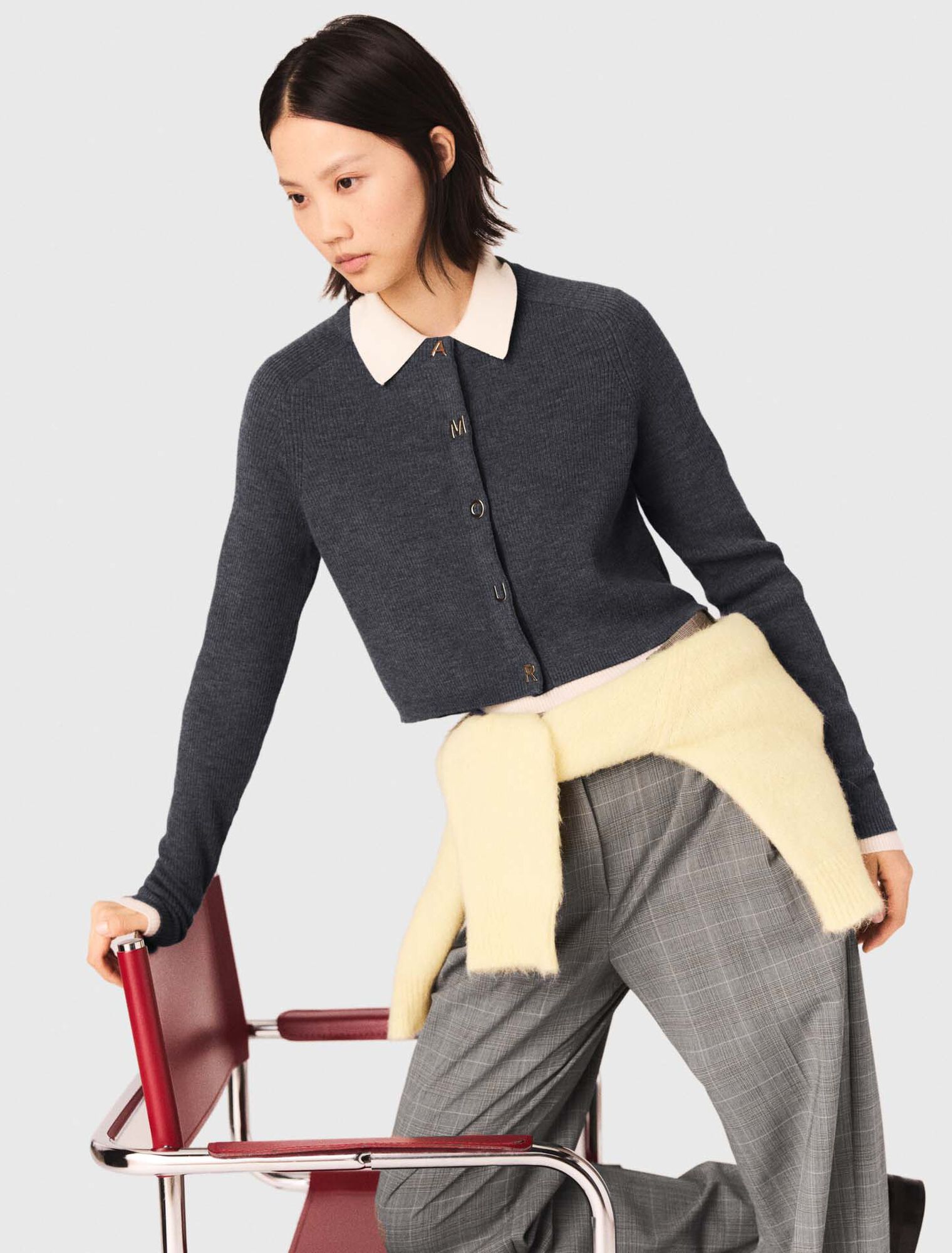 Cardigan cotelé à col rond