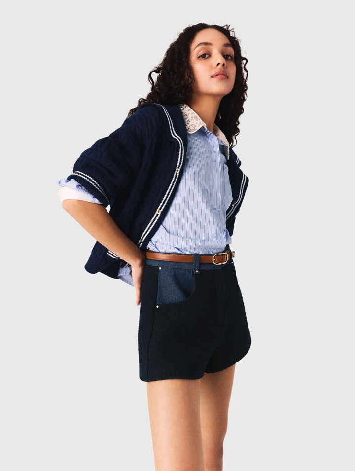Short en tweed et d&eacute;tails denim