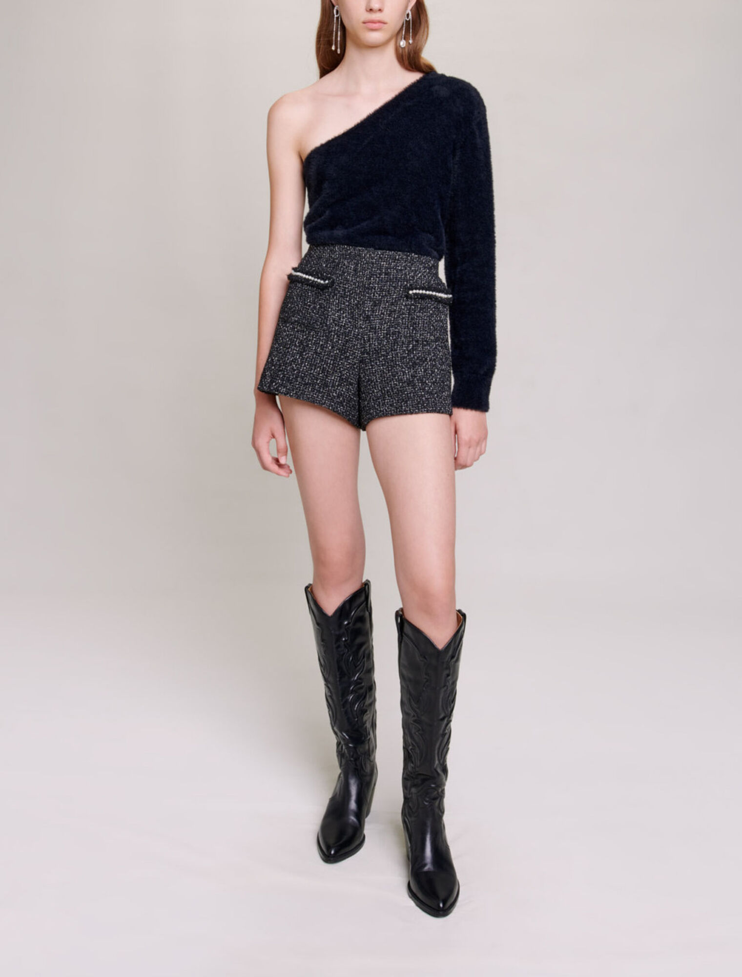 Short en tweed pailleté