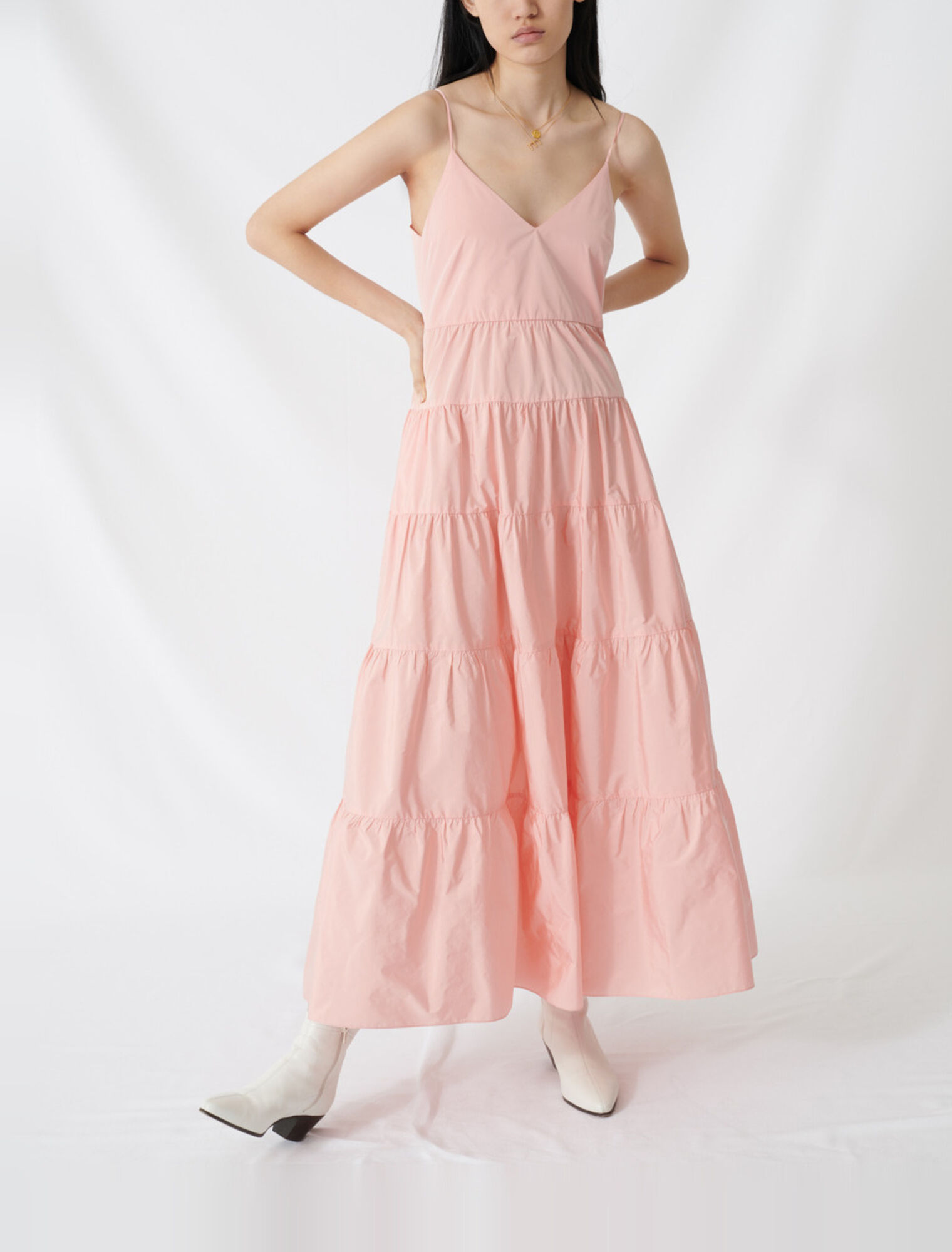 Robe maxi à fines bretelles en taffetas