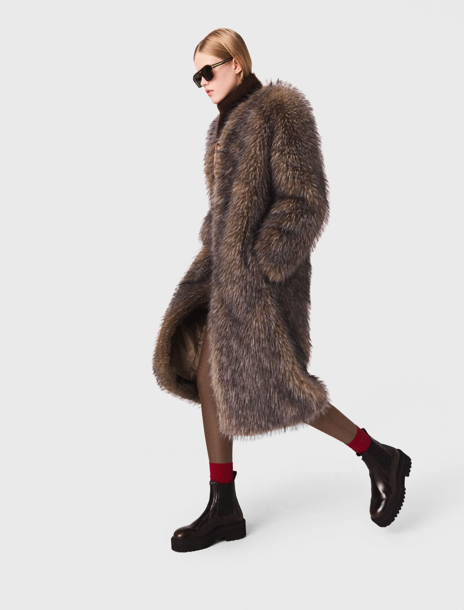 Manteau long en fausse fourrure