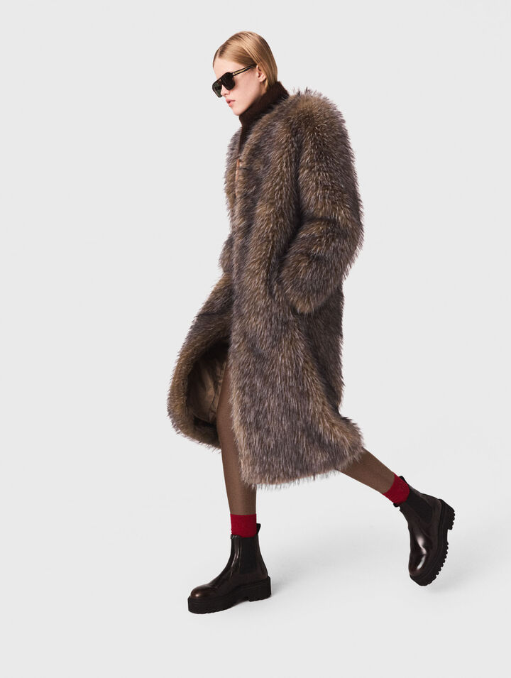 Manteau long en fausse fourrure