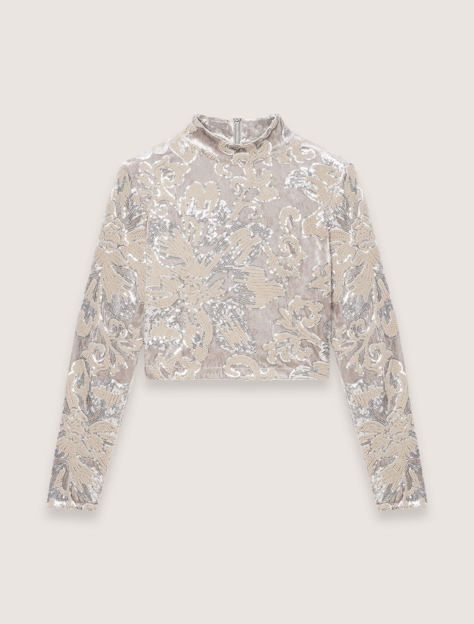 Crop top en velours rebrodé de sequins