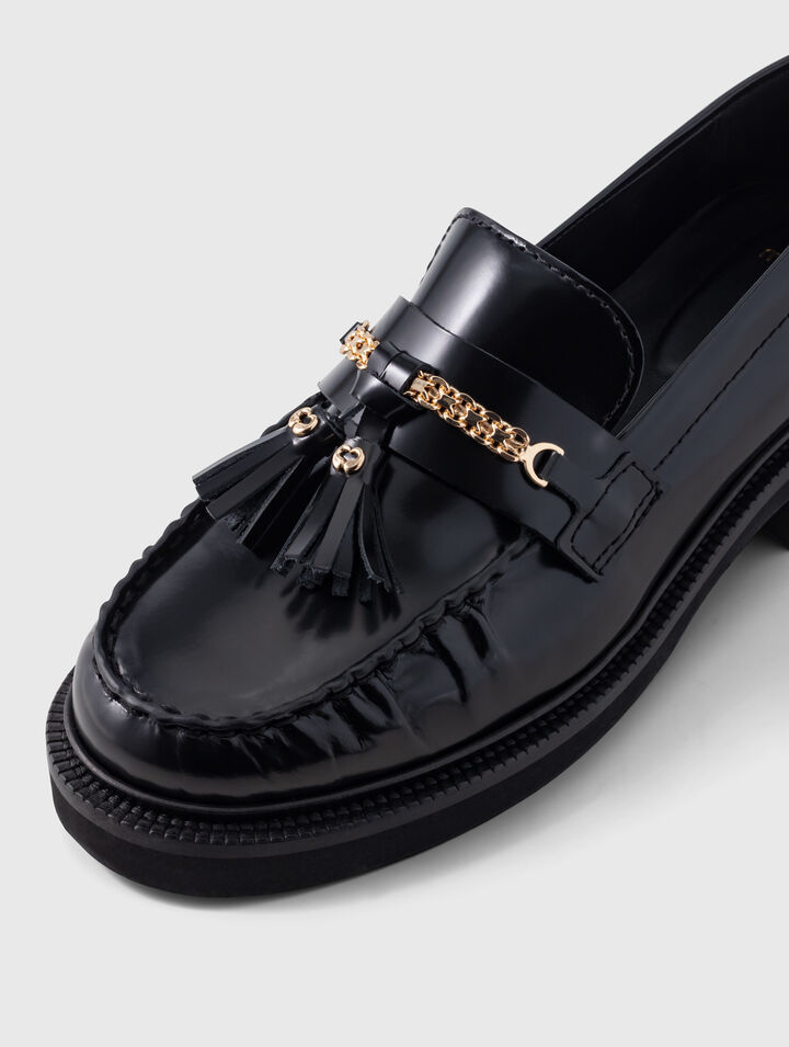 Mocassins en cuir &agrave; bords pliss&eacute;s