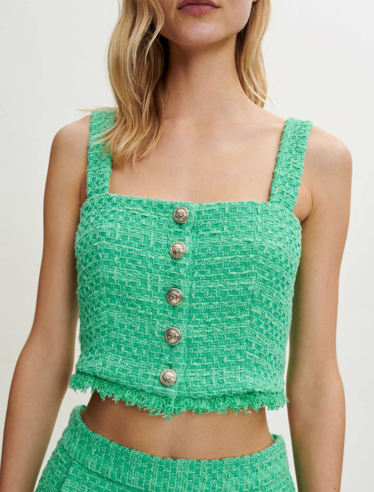 Crop top à bretelles en tweed