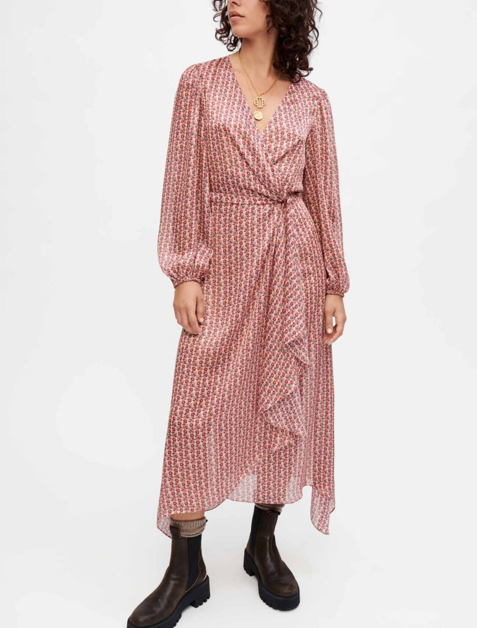 Robe drapée en satin imprimé