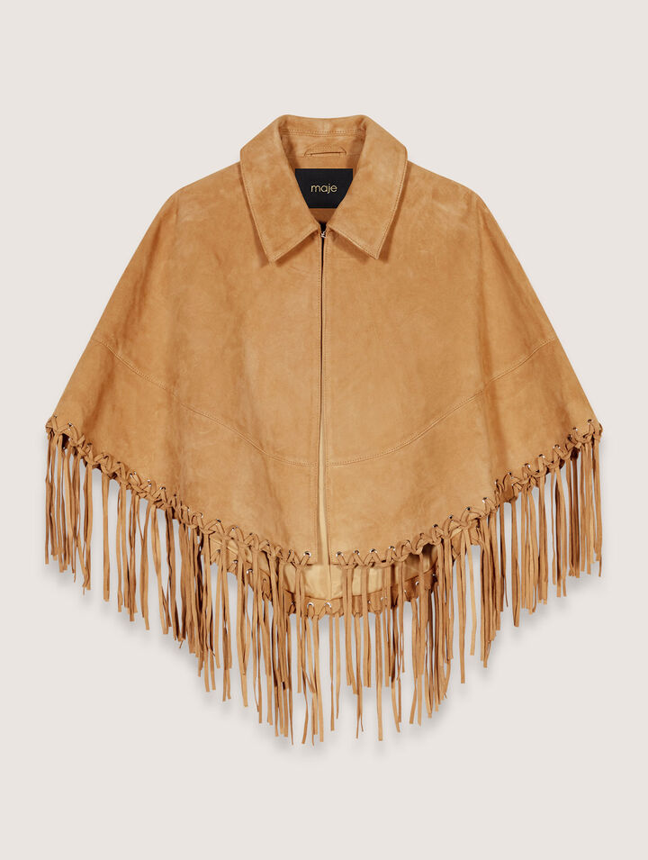 Manteau court à franges en nubuck