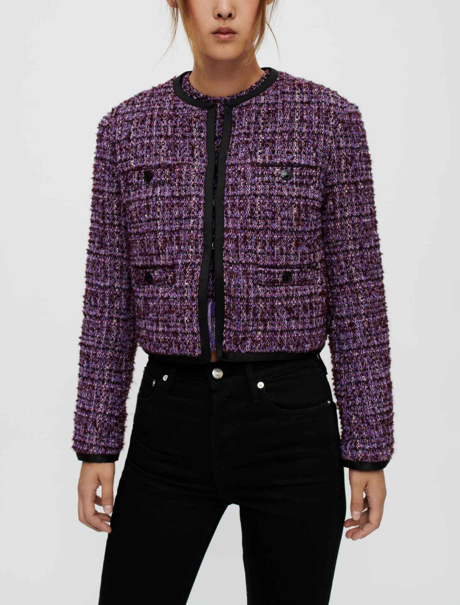 Veste en tweed violet matelassée