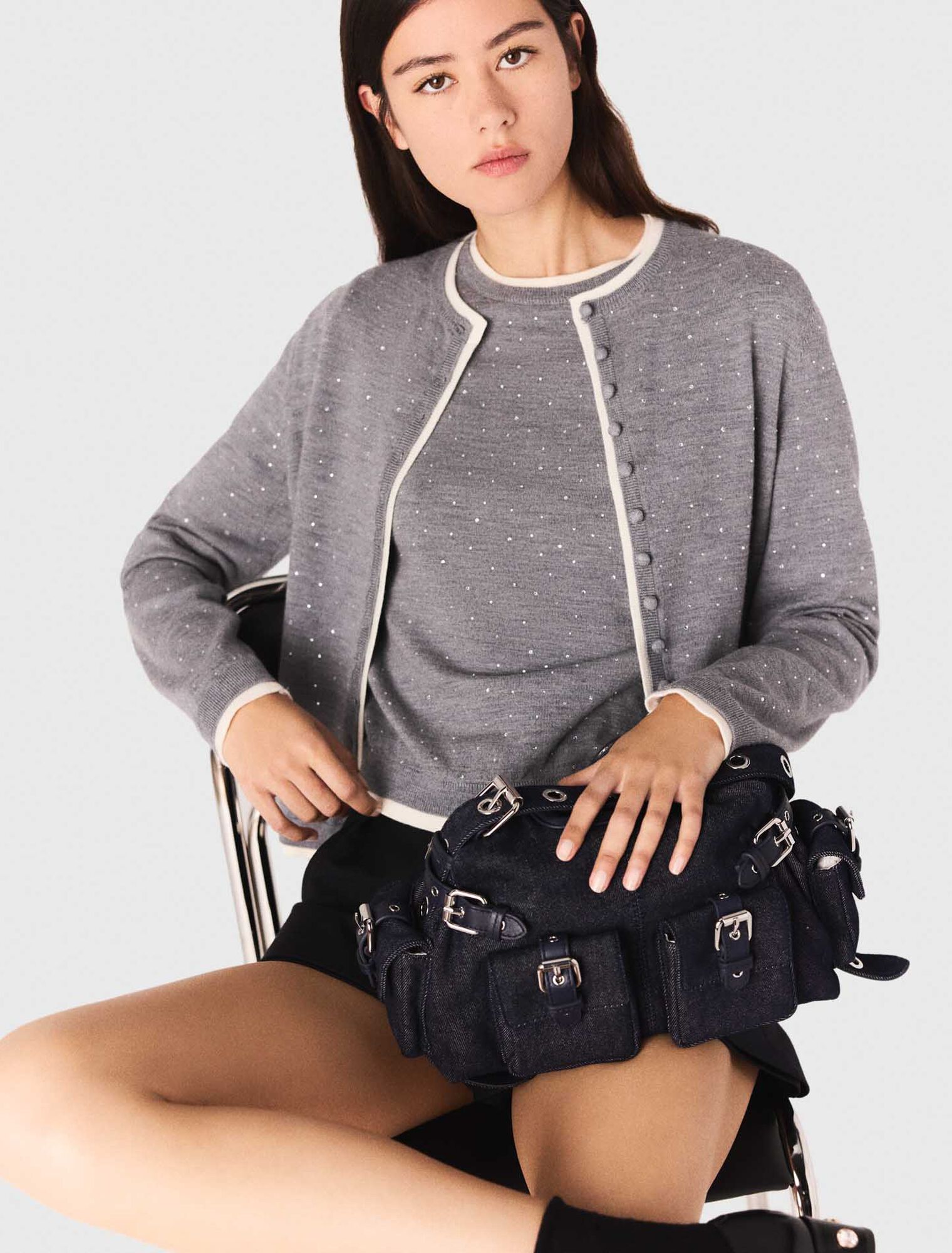 Cardigan 100% laine avec strass 