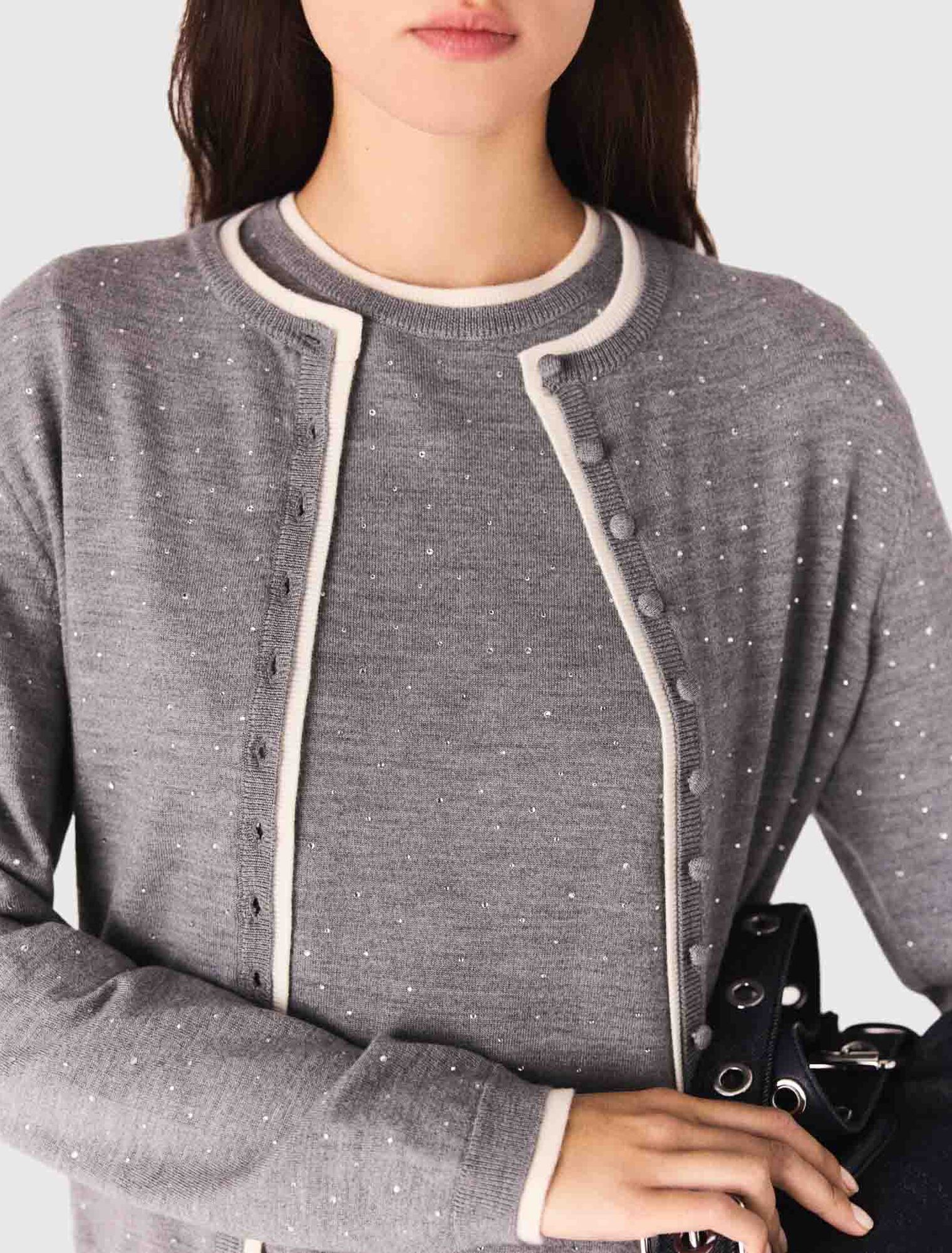 Cardigan 100% laine avec strass 