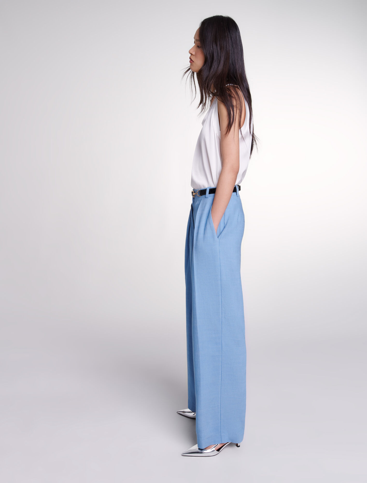 Pantalon de tailleur large à plis 