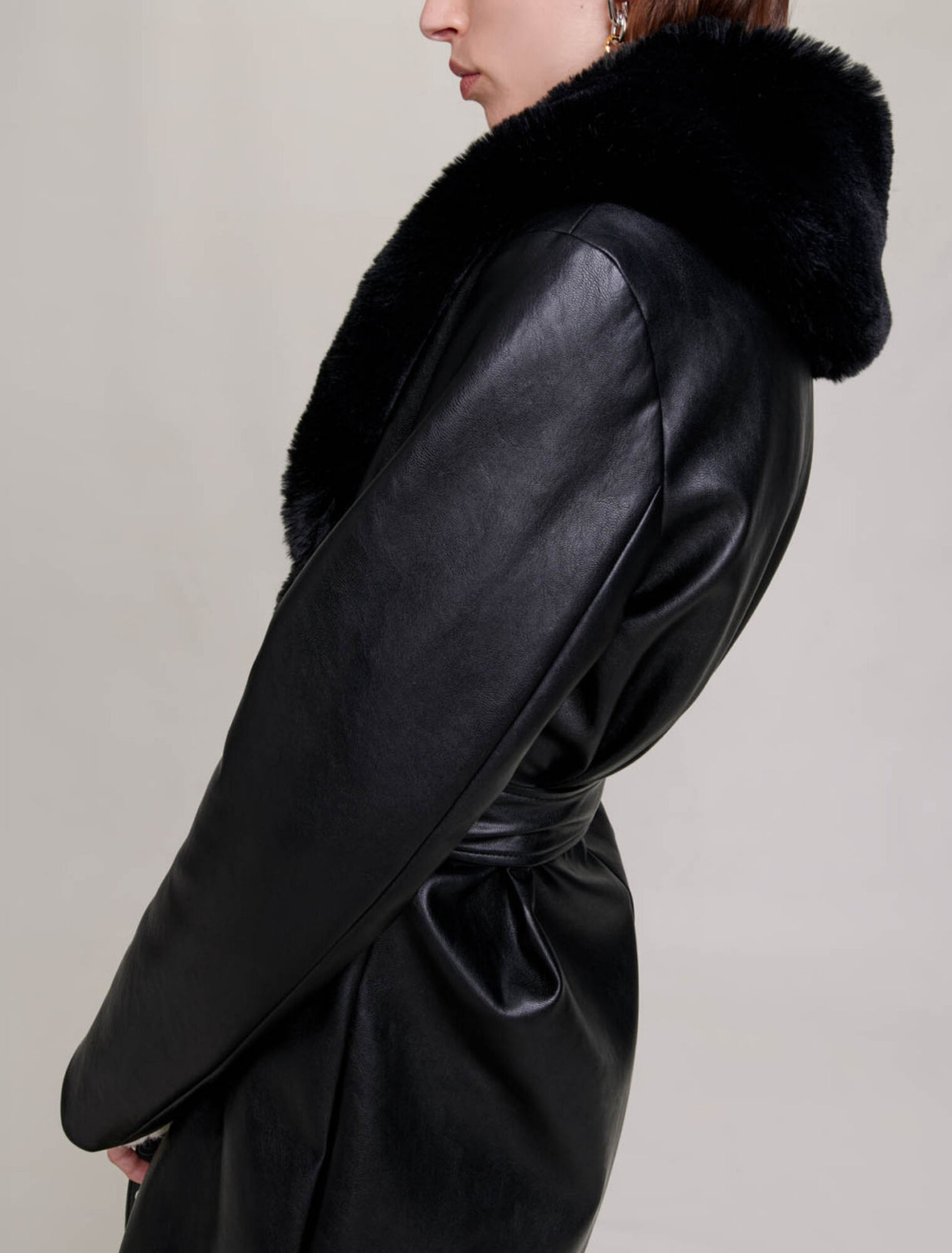 Manteau long effet cuir