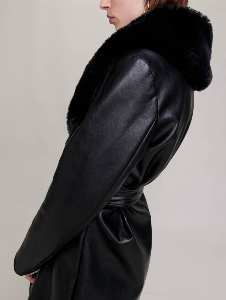 Manteau long effet cuir