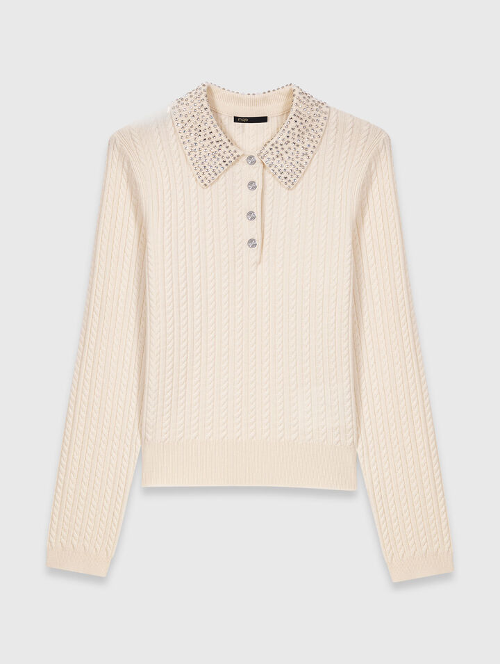Polo en maille avec col strassé
