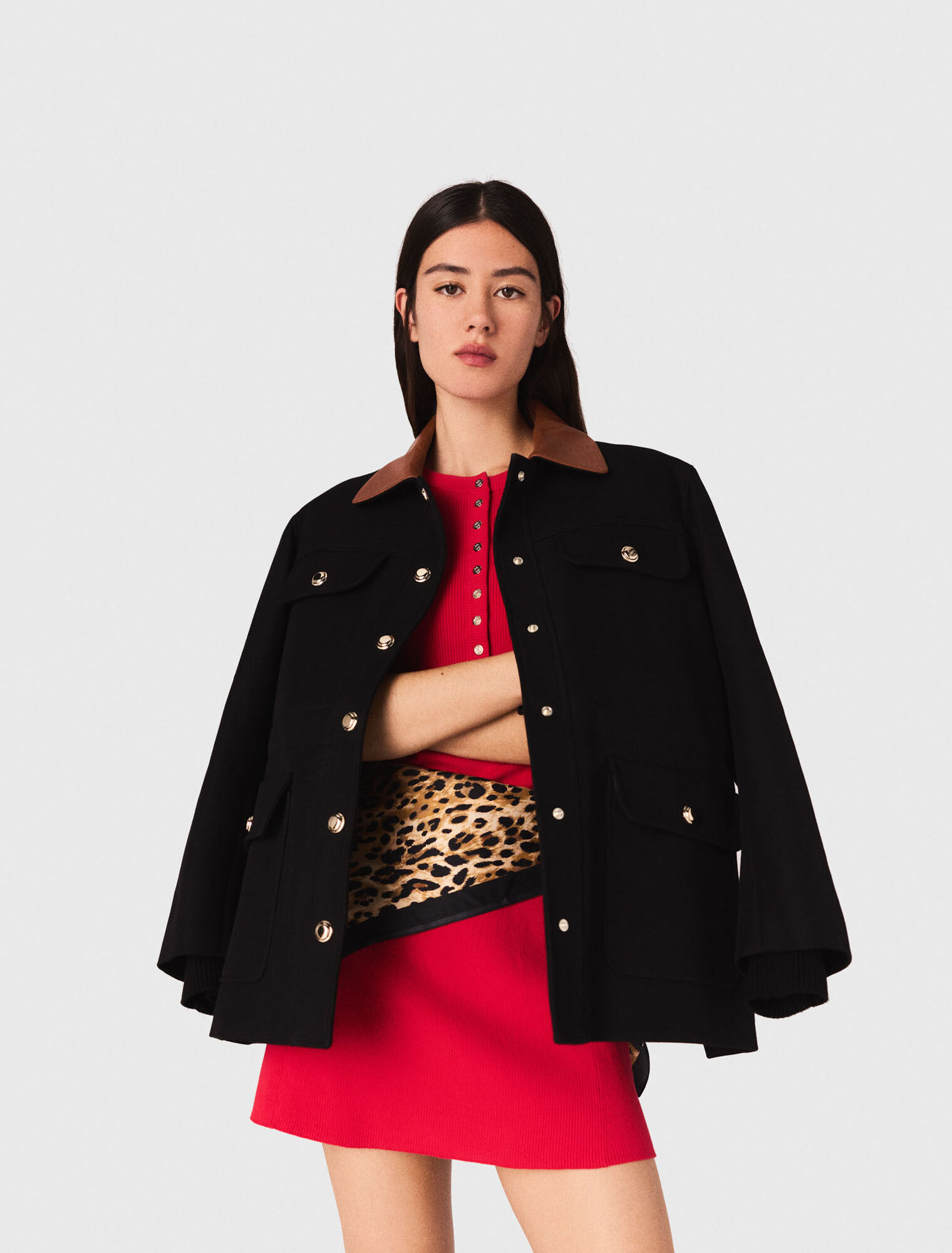 Parka avec col en cuir