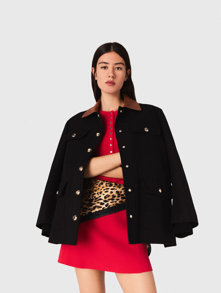 Parka avec col en cuir