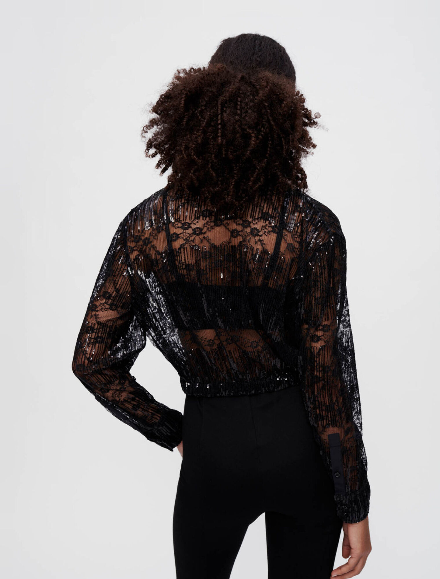 Chemise cropped en dentelle plissée