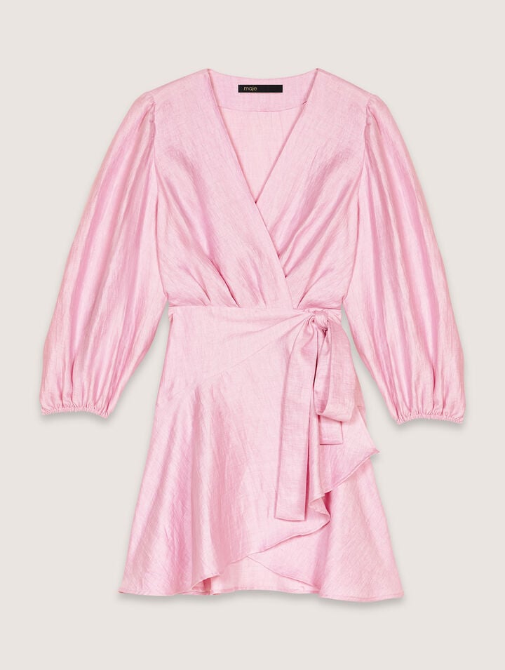 Maje Womens Roses V-neck T-waist Linen-blend Mini Dress In Rose