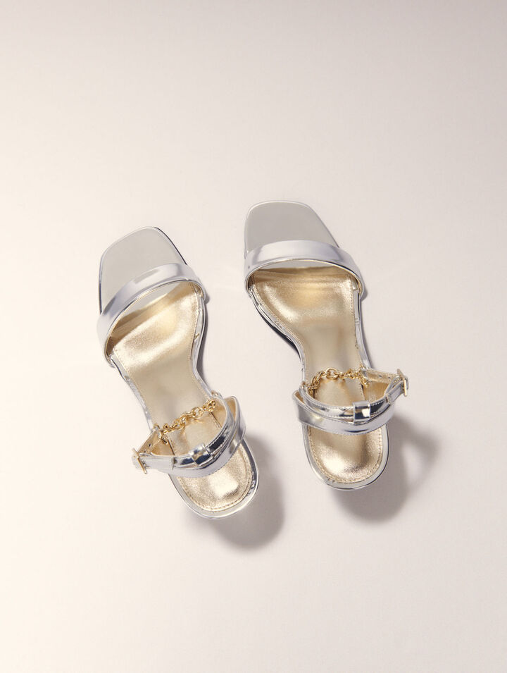 Sandales à talon en cuir miroir