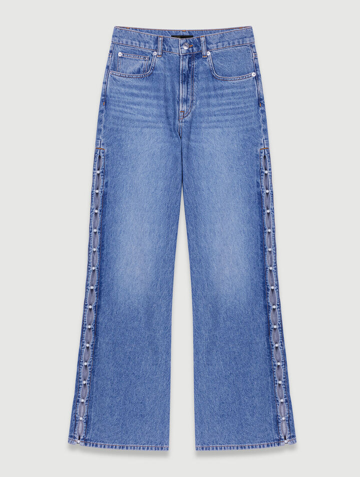 Jeans droit ajouré et perlé