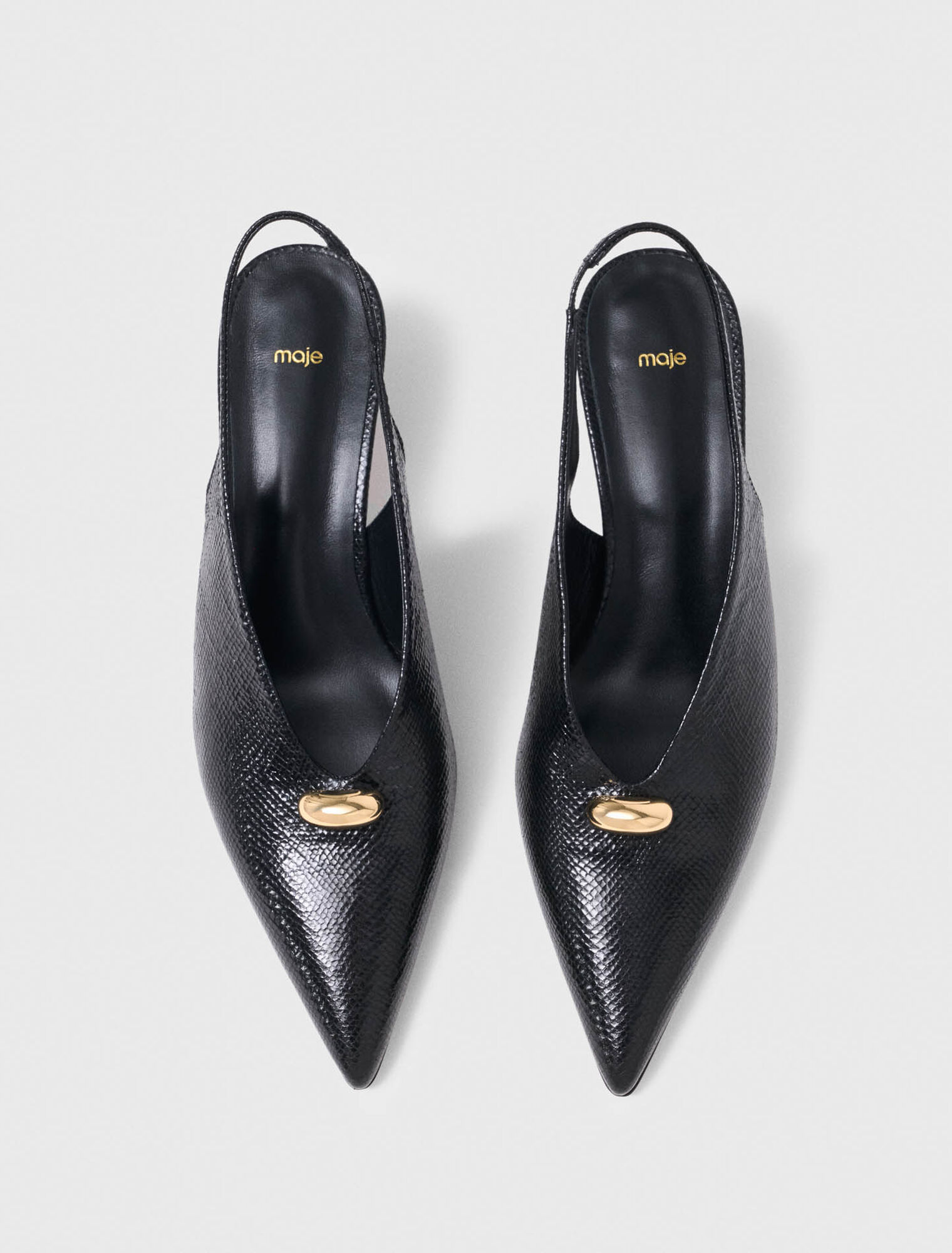 Slingbacks pointues en cuir emboss&eacute;