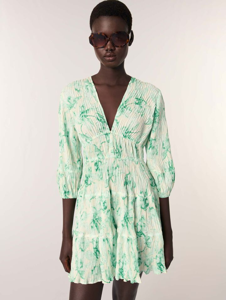 Robe courte plissée imprimée