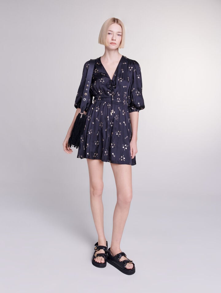Maje Robe courte brodee A sequins,Noir