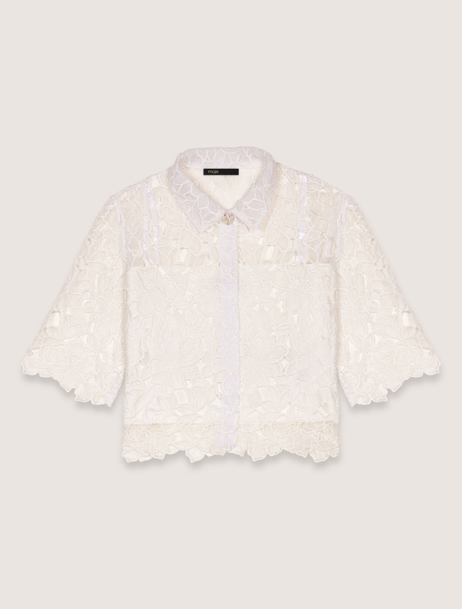 Chemise courte en guipure à fleurs