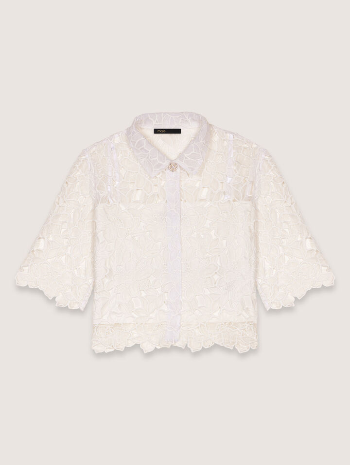 Chemise courte en guipure à fleurs