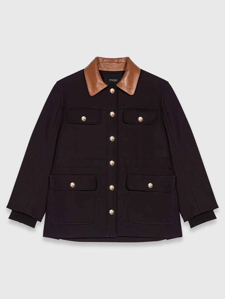 Parka avec col en cuir amovible