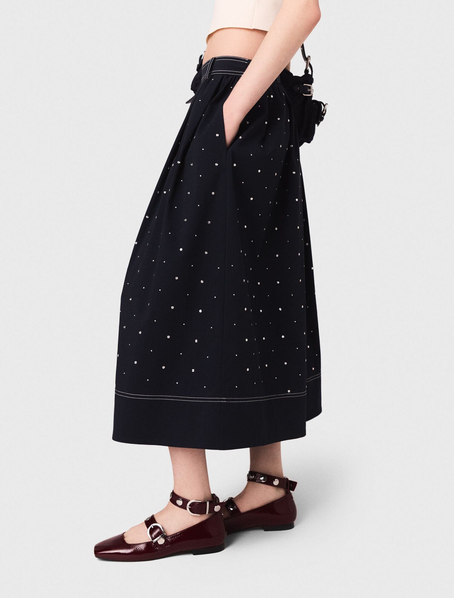 Jupe longue en coton cloutée