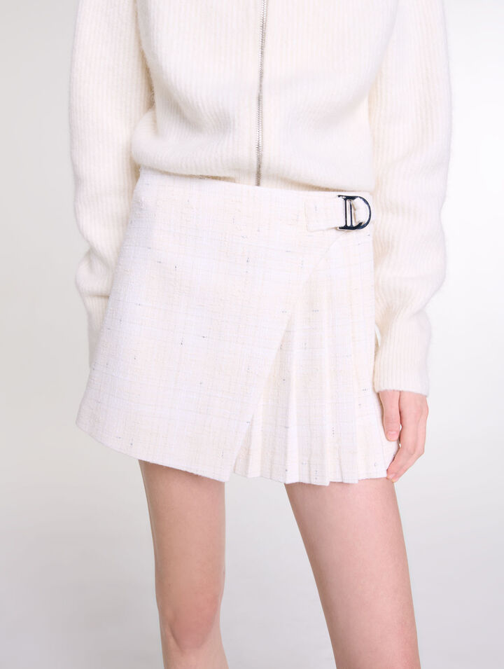 Jupe short plissée en tweed
