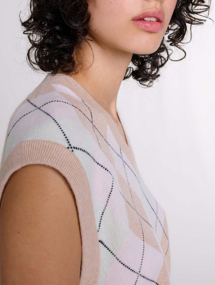 Pull sans manches en laine m&eacute;lang&eacute;e